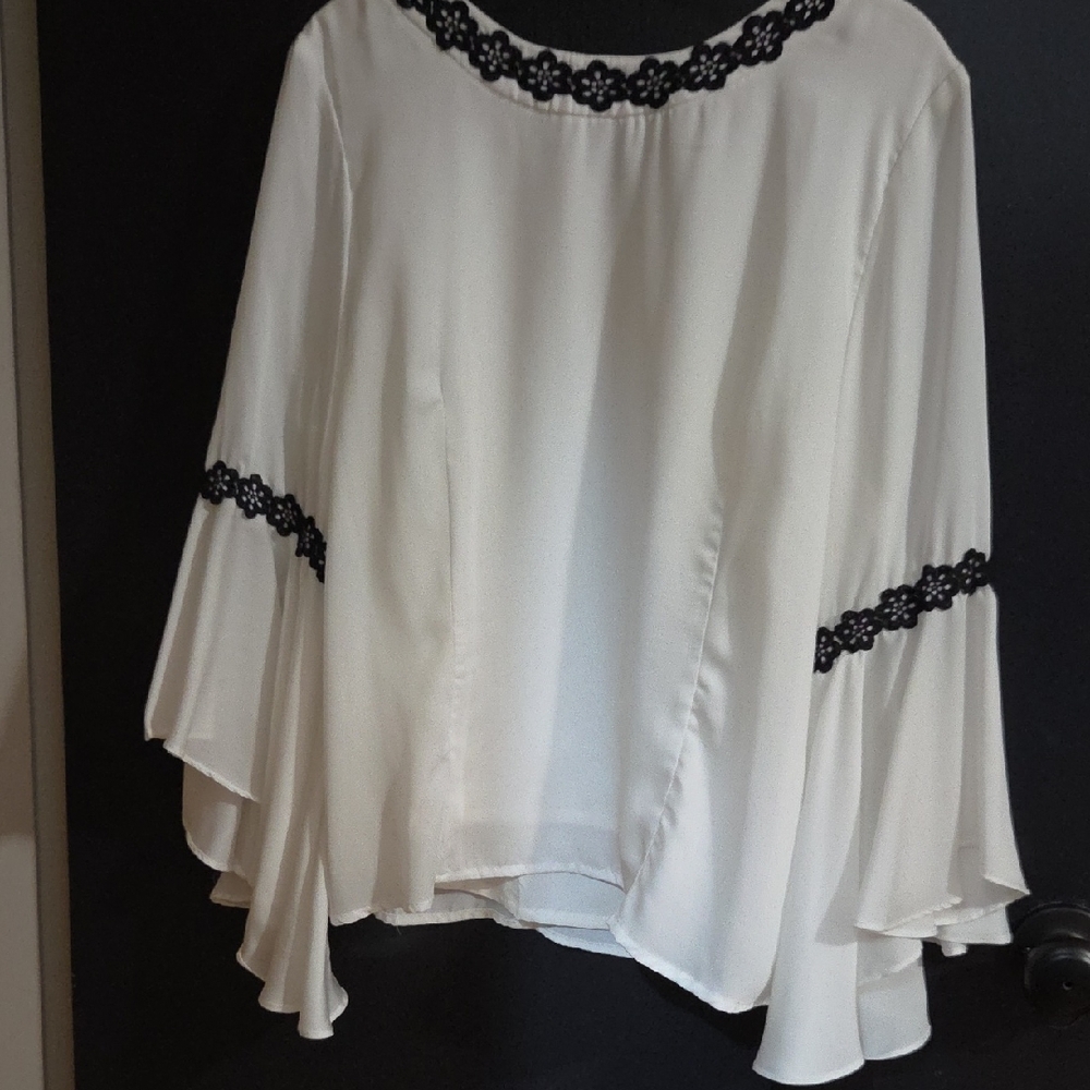 Nanette Lepore White Blouse with Black Lace Accents